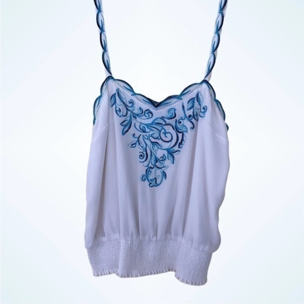White House Black Market White and Blue Camisole